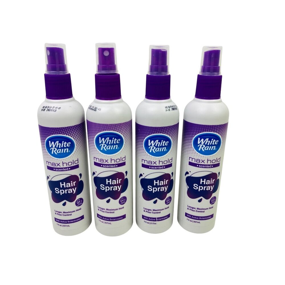4 Pack White Rain Max Hold Scented Hair Spray Non-Aerosol Frizz Control 7 fl oz